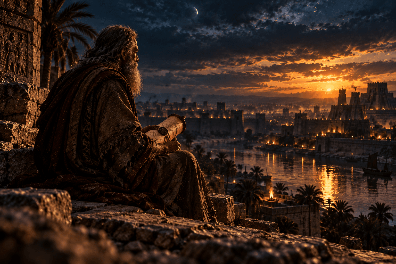 An old man standing by the Tigris at dawn